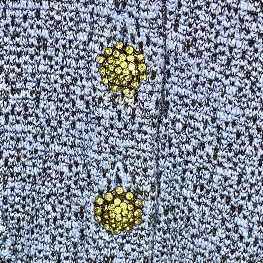 M VTG Willow Blue Black Tweed Knit Jeweled Button Fur Collar Sweater Blazer Top - Picture 7 of 10